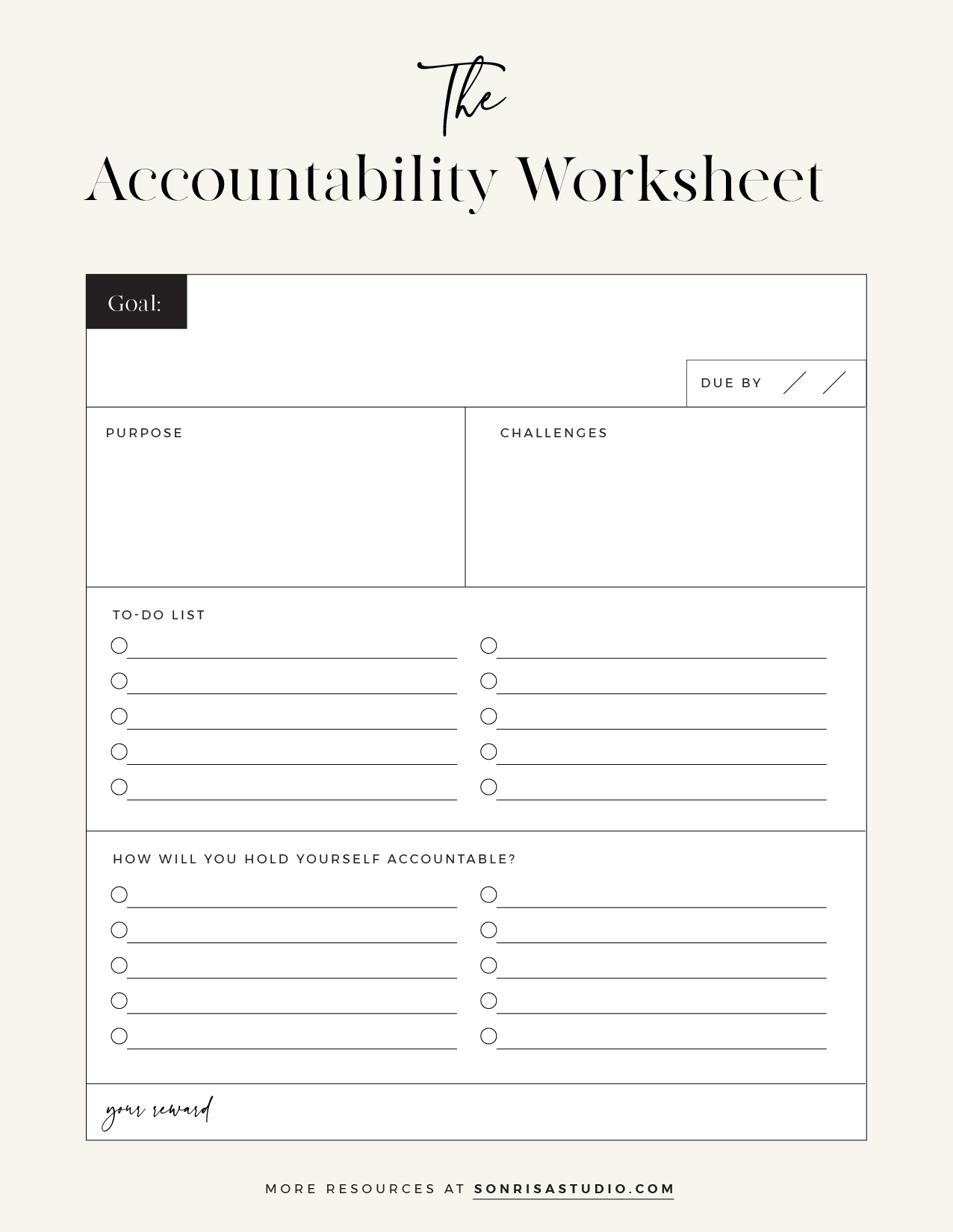 Free Accountability Worksheet from Sonrisa Studio